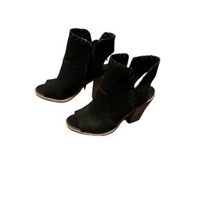Eileen Fisher NIKKI NUBUCK Leather stacked open toed black suede leather heels 6